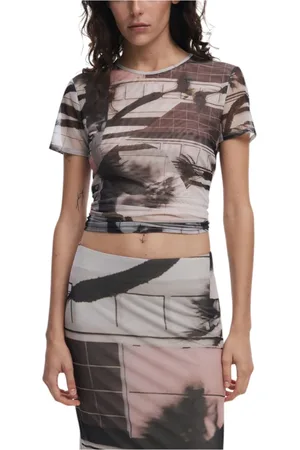 Desigual Tops, Dames, Zwart, S, Polyester, Zwarte Bedrukte T-shirt voor Vrouwen