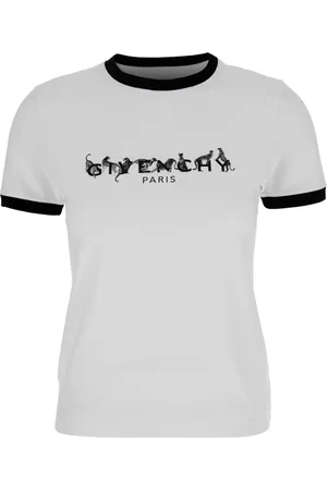 Givenchy Tops, Dames, Wit, S, Katoen, Logo Lettering Crewneck T-Shirt 4G Logo