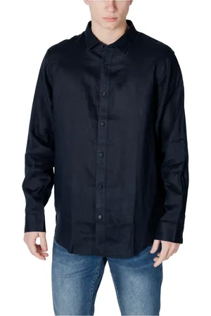 Armani Exchange Overhemden, Heren, Blauw, 2Xl, Linnen, Blauwe Linnen Knoopshirt