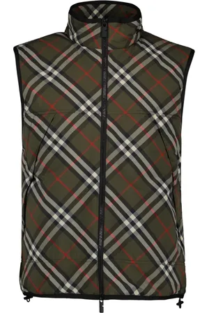Burberry Jassen, Heren, Groen, M, Nylon, Vintage Geruite Mouwloze Jas Mannen