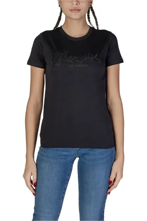 Guess Tops, Dames, Zwart, M, Katoen, Zwarte Embellished Tee