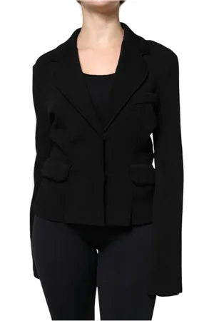 Dolce & Gabbana Jassen, Dames, Zwart, L, Zwarte Gebreide Blazer Lange Mouwen
