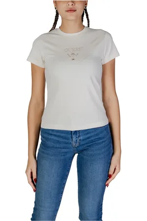 Guess Tops, Dames, Wit, S, Katoen, Geborduurd Logo T-shirt voor Vrouwen