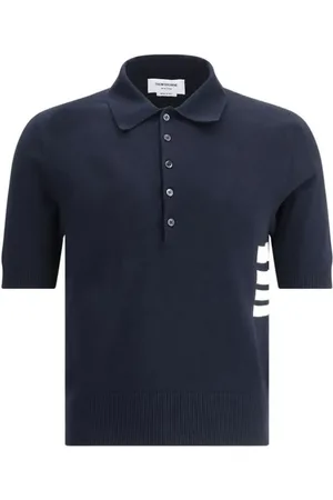 Thom Browne Tops, Heren, Blauw, L, Katoen, Gestreept gebreid poloshirt