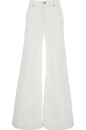 Twin-Set Broeken, Dames, Wit, W24, Katoen, Wijde witte broek met logopatch