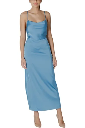 VILA Kleedjes, Dames, Blauw, XL, Polyester, Turquoise Zomerjurk met Vierkante Halslijn