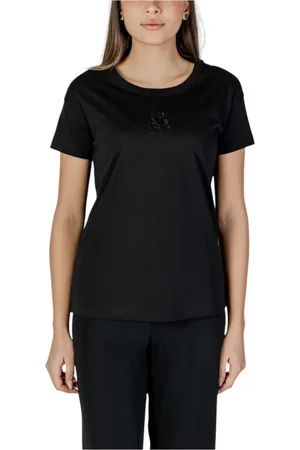 Armani Exchange Tops, Dames, Zwart, M, Katoen, Zwarte Katoenen T-shirt voor Vrouwen