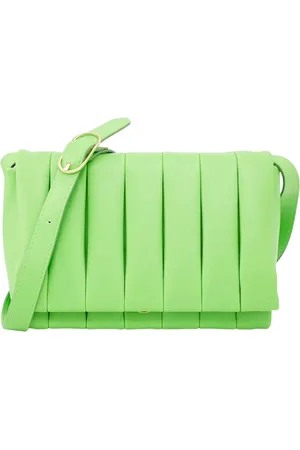 THEMOIRÈ Tassen, Dames, Groen, ONE Size, Leer, Groene Vegan Leren Tas Verticale Strepen
