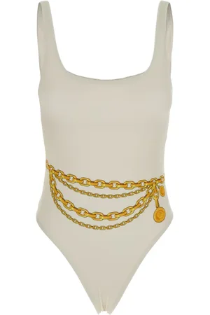 VERSACE Badkleding, Dames, Wit, M, Witte Kettingprint Badpak Tech Stof