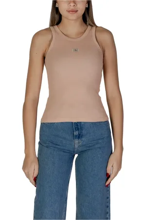 Calvin Klein Tops, Dames, Roze, M, Katoen, Roze Geribbelde Tanktop voor Vrouwen