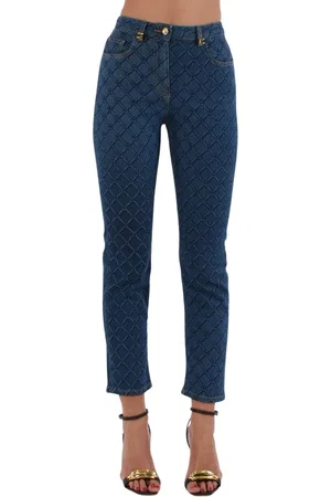 Elisabetta Franchi Jeans, Dames, Blauw, W30, Denim, Denim Jeans met Diamantprint
