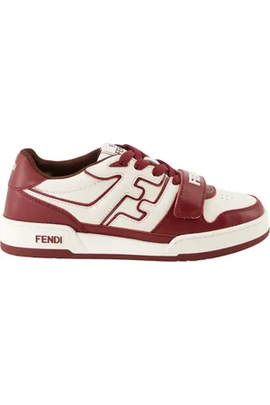 Fendi Schoenen, Dames, Rood, 36 EU, Leer, Witte en Bordeaux Leren Sneakers