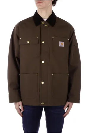 Carhartt Jassen, Heren, Bruin, M, Katoen, Logo Front Zip Jas Vier Zakken