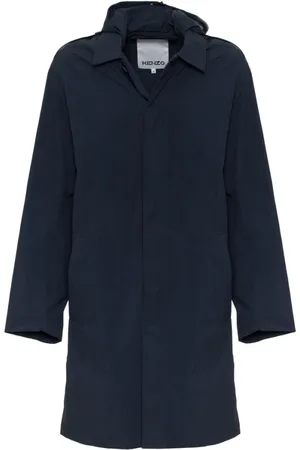 Kenzo Mantels, Heren, Blauw, L, Nylon, Stijlvolle Trenchcoat met Capuchon