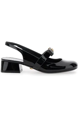 VERSACE Schoenen, Dames, Zwart, 38 EU, Leer, Zwarte ballerina schoenen met hak
