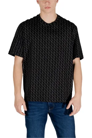 Armani Exchange Tops, Heren, Zwart, S, Katoen, Zwarte Katoenen Ronde Hals T-shirt