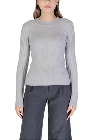 JACQUELINE DE YONG Truien, Dames, Grijs, L, Polyester, Grijze Ribgebreide Trui