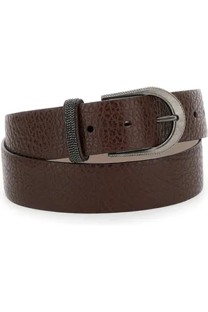 Brunello Cucinelli Accessoires, Dames, Bruin, M, Leer, Bruin Leren Riem met Monile Detail