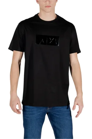 Armani Exchange Tops, Heren, Zwart, M, Katoen, Zwarte Katoenen Ronde Hals T-Shirt