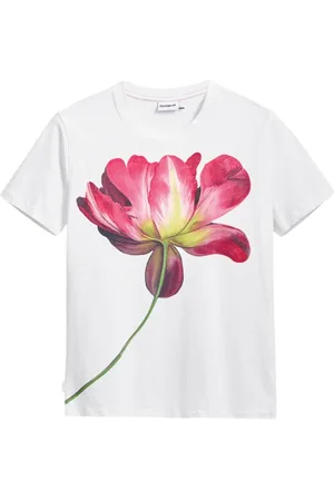 Desigual Tops, Dames, Wit, M, Katoen, Stijlvol Bedrukt T-shirt voor Vrouwen
