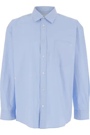 DUNST Overhemden, Heren, Blauw, XL, Katoen, Blauw Shirt met Zak en Geborduurd Logo