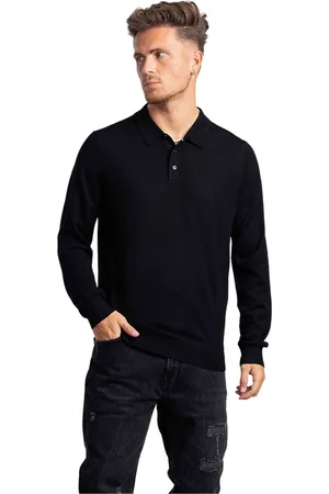 Michael Kors Tops, Heren, Zwart, M, Wol, Longsleeve Polo Shirt