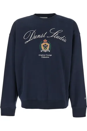 DUNST Sweatshirts & Hoodies, Heren, Blauw, L, Katoen, Blauwe Crewneck Sweatshirt met Borduursel in Katoen