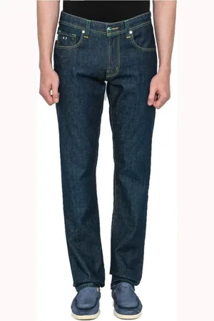 sartoria tramarossa Jeans, Heren, Blauw, W38, Katoen, Blauwe Regular Fit Groene Stiksel Jeans
