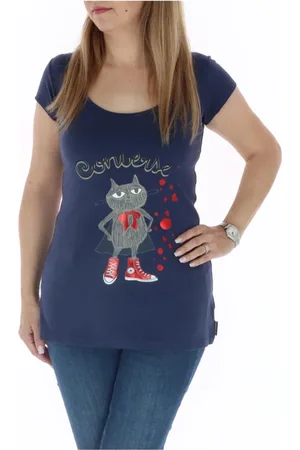 Converse Tops, Dames, Blauw, S, Katoen, Casual Cat Superhero T-Shirt
