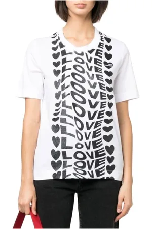 Moschino Tops, Dames, Wit, 2Xs, Katoen, Logo Katoenen T-shirt Korte Mouwen