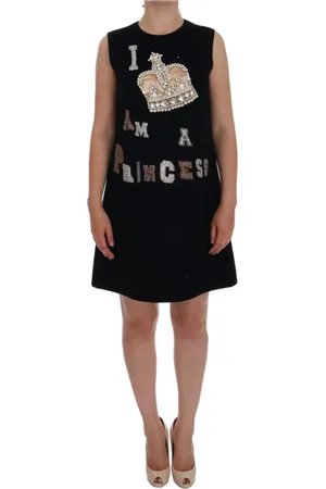 Dolce & Gabbana Kleedjes, Dames, Zwart, XS, Wol, Zwarte wollen kristallen prinsessenjurk