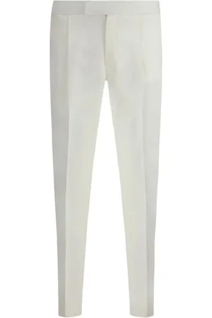BRIONI Broeken, Heren, Wit, S, Linnen, Moderne Sigarettenbroek