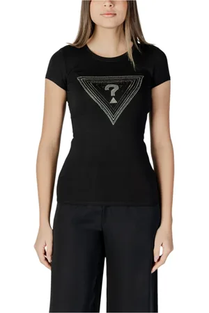 Guess Tops, Dames, Zwart, XS, Katoen, Zwarte Bedrukte T-shirt voor Vrouwen