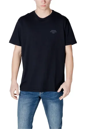 Armani Exchange Tops, Heren, Blauw, 2Xl, Katoen, Blauw Katoen Ronde Hals T-shirt