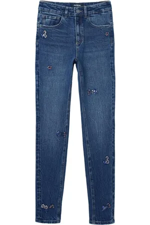 Desigual Jeans, Dames, Blauw, M, Katoen, Bloemversierde Skinny Jeans