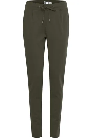 Ichi Broeken, Dames, Groen, 2Xl, Polyester, Groene vetersluiting achterzakbroek