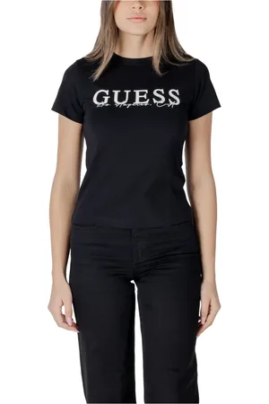 Guess Tops, Dames, Zwart, XS, Katoen, Zwart Bedrukt T-shirt voor Vrouwen