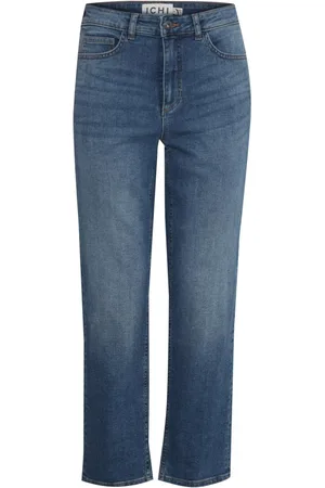 Ichi Jeans, Dames, Blauw, W31, Katoen, Blauwe High Waist Straight Leg Jeans