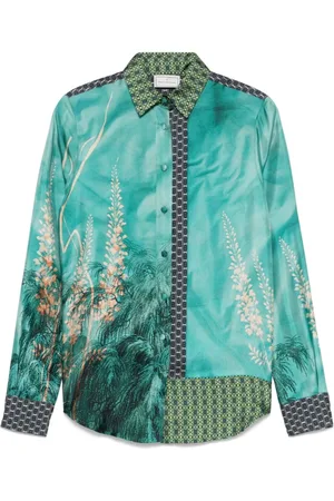 PIERRE-LOUIS MASCIA Blouses & Shirts, Dames, Blauw, L, Blauwe Knopen Shirt met Grafische Print