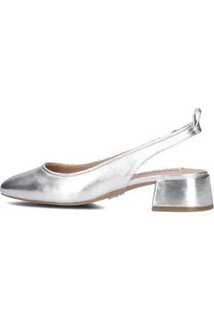 Steve Madden Schoenen, Dames, Grijs, 41 EU, Leer, Zilveren Slingback Schoenen met Blokhak