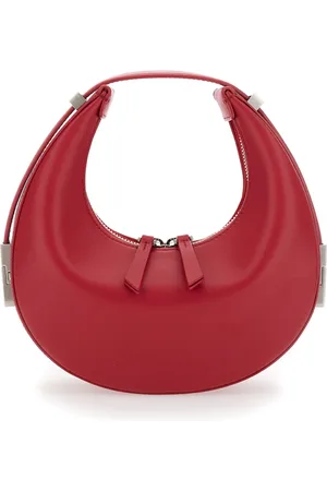OSOI Tassen, Dames, Rood, ONE Size, Leer, Rode leren schoudertas met gegraveerd logo