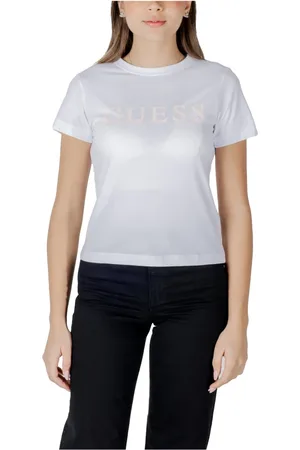 Guess Tops, Dames, Wit, L, Katoen, Effen Ronde Hals T-shirt