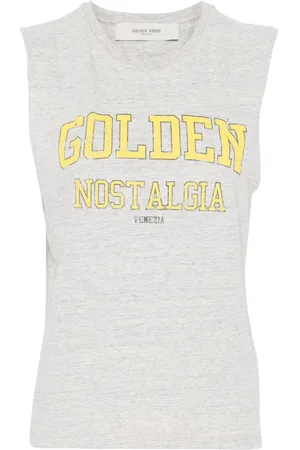 Golden Goose Tops, Dames, Grijs, L, Katoen, Nostalgia Print Mouwloos Dubbele Ster T-shirts