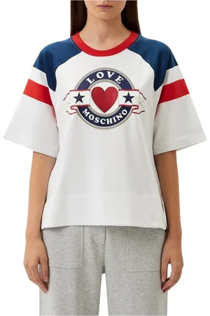 Moschino Tops, Dames, Wit, XS, Katoen, Logo Print Katoenen T-shirt