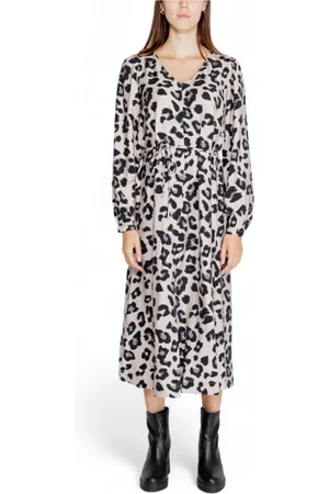 JACQUELINE DE YONG Kleedjes, Dames, Veelkleurig, S, Nylon, Luipaardprint V-hals Midi Jurk