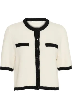 Gestuz Truien, Dames, , 2Xs, Wol, Contrast Cardigan Ivory/Black Combo