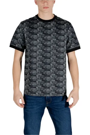 EA7 Tops, Heren, Zwart, S, Katoen, Zwart Bedrukt Katoenen T-shirt