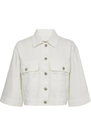 Mos Mosh Jassen, Dames, Wit, S, Denim, Witte Denim Jack met Geknipte Lengte