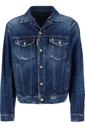 Dsquared2 Jassen, Heren, Blauw, M, Denim, Blauwe Denimjas met Distressed Effect