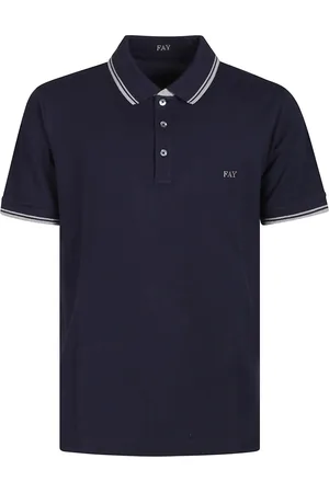 FAY Tops, Heren, Blauw, L, Gestreept poloshirt met dubbele kraag